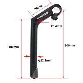 UPANBIKE 25.4mm Bike Handlebar Stem 22.2mm Bicycle Stem Gooseneck Shape 40mm 80mm Stem Length 150mm 180mm 220mm for Mountain Bike, Road Bike(80mm*180mm*30°,Black)