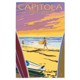 Lantern Press 16x24 Inch Giclee Print, Capitola, California, Surfers at Sunset