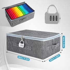 GUOYIHUA Storage Box with Lid Fabric, Lockable Box, Folding Box with Handles, Box with Lock, Foldable Fabric Box for Clothes, Toys, Bedding, Grey, (30 x 20 x 14 cm)