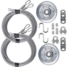 Garage Door Cable and Pulley Replacement Kit Including 4 Galvanized Aircraft Cables (2 Pairs) - 3/32" and 1/8" Diameter, Two Heavy Duty 3" Sheaves, 10 Fasteners for Overhead Sectional Garage Doors