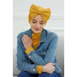 Turbante instantáneo para mujer, de algodón, ligero, para la cabeza, modesto, para la cabeza, Mostaza, Talla única