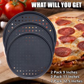 RHBLME 6 PACK Pizza Pan with Holes, Nonstick Pizza Pan Carbon Steel Pizza Pan for Oven, 9 Inches 11 Inches 12 Inches Bakeware Pizza Tray Pizza Pans for Restaurant Kitchen