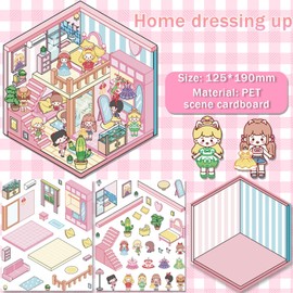 4 Sets Sticker Pack DIY 3D Stickers, Cute Sets for Free Combination, Make Your Supermarket, Coffee Shop, Amusement Park Isometric Miniature Room Sticker Book for Kids Adults