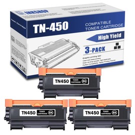 TN450 Compatible TN-450 Black High Yield Toner Cartridge Replacement for Brother TN-450 DCP-7060D DCP-7065DN Intellifax 2840 MFC-7240 HL-2130 HL-2132 Toner (3 Pack)