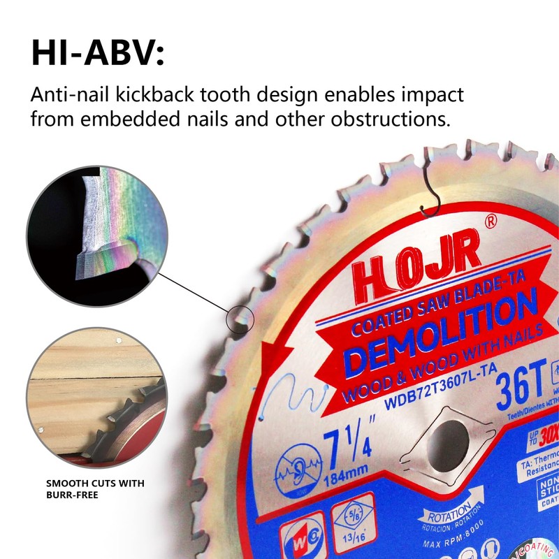 HOJR 10-Pack 7-1/4" 36 Tooth 5/8" Arbor Demolition Circular Saw