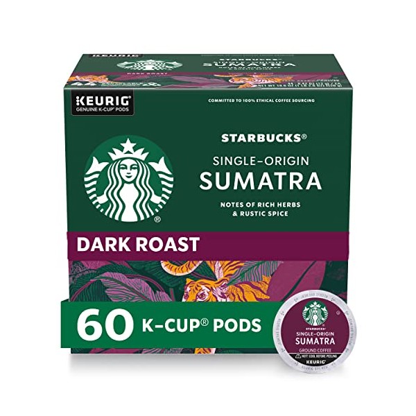 Starbucks K-Cup Coffee Pods—Dark Roast Coffee—Sumatra for Keurig Brewers—100% Arabica—6 boxes (60 pods total)