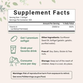 Micro Ingredients Maximum Strength Vitamin A 25000 IU | 500 Softgels with Coconut Oil for Better Absorption | Essential Vitamins for Vision, Growth, & Reproduction | Non-GMO, Easy to Swallow