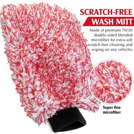 TAKAVU Microfiber Cleaning Mitt, 2 Pack Premium Cyclone Car Washing Gloves, Scratch-Free Lint-Free Wash Mitts, Holds Tons of Sudsy Water for Effective Washing, Machine Washable (Red & White)