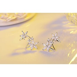 NewZenro arete de tuerca chapados en plata de ley con circonita cúbica para mujeres y niñas, para cartílago, a la moda, con clip de circonita cúbica hipoalergénico, Metal, Circonia cúbica