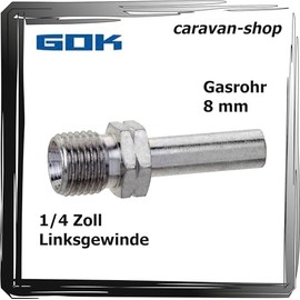 GOK Adapter 1/4 Inch Left to 8 mm Gas Pipe Connector Hose Pipe Propane LPG