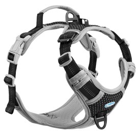 ThinkPet Anti-Pull Dog Harness, with Handle, Easy to Control, Adjustable, No Choking, Reflective, Breathable, Padded (S, Bright Black)