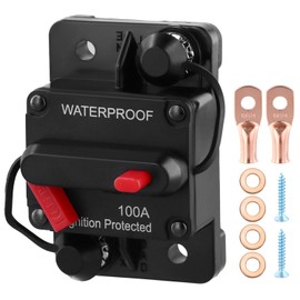 QWORK® 100A Car Circuit Breaker, Auto Audio Inline Fuse Holder 12V-48V DC, Manual Reset Button, for Car Marine Boat Solar Inverter System Protection