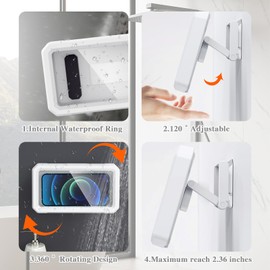 DOSAKEIKO Shower Phone Holder Waterproof Adjustable Rotating Wall Mount Touchscreen Compatible Multi Functional Phone Holder for Shower Bathroom Waterproof Anti Fog Design