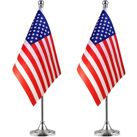 ZXvZYT 2 Pack US flag USA Table Flag Small Mini United States Desk Flag With Stand Base,for 4th of July Party Veteran's Day Decorations,Home office Decorations