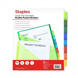 Staples Large Tab Plastic Two-Pocket Insertable Dividers, 8-Tabs, Multicolor (ST62971)