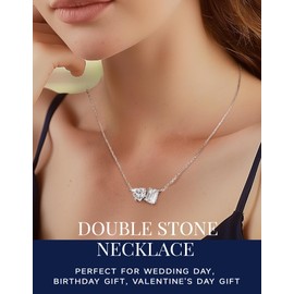 MomentWish Toi Et Moi Necklace, 2 Stone Necklace for Mom, Heart and Emerald Cut Moissanite Necklace for Women, 925 Sterling Silver Necklace Bithday Gift for Her(2Carat, VVS1)