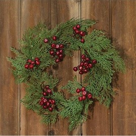 Coral Cedar Wreath w/Berries 16"