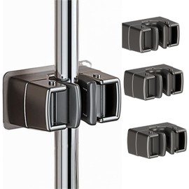 GDOMI 4 Pack Heavy Duty Mop Holder Wall Mount, Strong Adhesive Hanger for Broom Closet Organizer, Space Saving Utility Hooks for Bathroom Kitchen Garage Storage