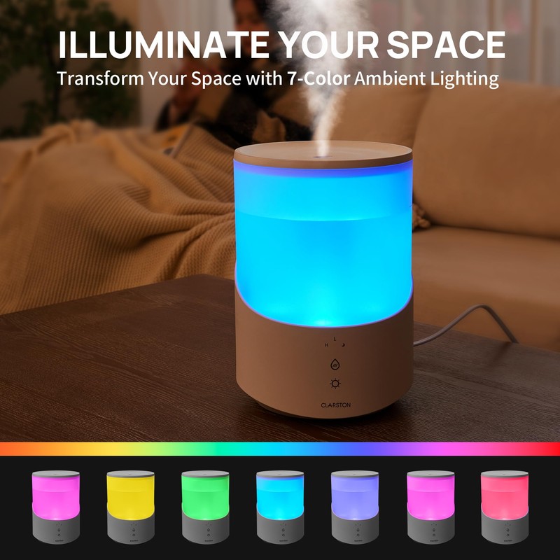 CLARSTON Humidifier for Bedroom, 2.5L Cool Mist Humidifier with Essential