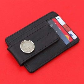 US 1913~1938 Indian Head Buffalo Nickel Coin Genuine Full-Grain Black Leather Magnetic Money Clip Wallet & Card Holder RFID Blocking