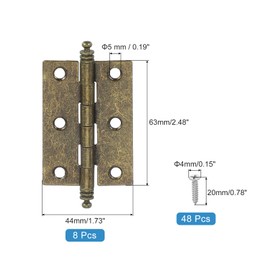 MECCANIXITY Vintage Metal Hinges 63 x 44mm Heavy Duty Cabinet Butt Hinges Small Folding Hinge with Hole and Screw for Bathroom Windows Cupboard Copper Pack of 8