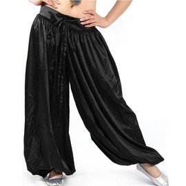 MUNAFIE Belly Dance Arab Carnival Satin Pants Black