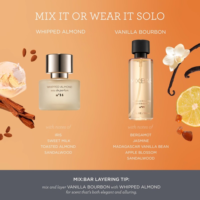 MIX:BAR Vanilla Bourbon Body Mist Spray, Hair Mist Perfume +