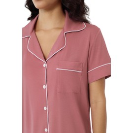 Joyaria Womens Short Sleeve Cool Pajamas Set Bamboo Viscose Pjs Shorts Set for Summer(Old Rose,S)