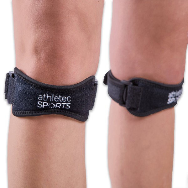 Athletec Sport Patella Knee Strap for Pain Relief and Stabilizer Support for Hiking, Soccer, Basketball, Running, Fitness, Tendinitis, Jumpers Knee, and More - Size S/M/L in Black (One Pair)