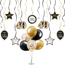 Nelbiirth Happy 40th Birthday Party Decorations Set,40th Birthday Gold Swirls Streamers with Gold Table Ballon Stand Kit,Cheers to Forty Years Old Bday Party Decorations.
