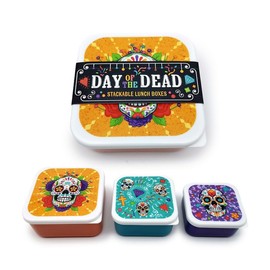 Puckator Day of The Dead Set of 3 Lunch Boxes - Lunchbox with Multi Compartments - Small Food Containers - Lunchbox for Adults and Kids - Girls Boys Lunchbox - Snack Storage