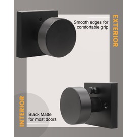 Gobrico Matte Black Privacy Door Knobs with Square Rosette(3 Pack), Interior Heavy Duty Door Handles with Lock, Keyless Door Lock for Bedroom, Bathroom