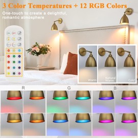 Yosoan Battery Operated Wall Sconces Set of 2, Vintage Wireless Dimmable Lights with 2 On Off Rechargeable Bulbs Sconce with Remotes Control, 15 Colors Mode Lamp for Bedroom Living Room(Antique)