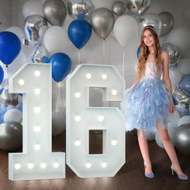 Imprsv Marquee Numbers 4 Feet tall: Large 16th Birthday Decorations 4FT Light Up Numbers White Anniversary Party Decor Big Backdrop Foam Cardboard Number 16