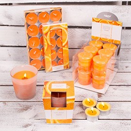 pajoma pajoma? Duft-Votivkerze 12 Stck  55 g, Orange | Marmorvotivkerze, Brenndauer ca. 17 Stunden - H?he 5 cm ? 4 cm | Premium Qualit?t