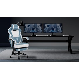 Vonesse Gaming Chair, Computer Chair Fabric with Pocket Spring Cushion, Office Chair with Footrest and Massage Lumbar Support, Reclining Gaming Chairs for Adults 250LBS (Blue)