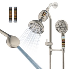 Hygie Rinse Dual Filtered Shower Head Combo, 3-Way High Pressure 10-Setting Handheld Shower & Rain Shower Separately or Together, 2 in 1 Showerhead with 20 Stage Shower Filter, Brushed Nickel