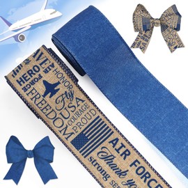 Soldiers Veterans Day Ribbon for Gift Wrapping Air Force Blue Burlap Wired Ribbon 2.5" x 5 Yards Durable Military Support Ribbon PTSD Awareness Troop Activity Memorial Day Patriotic Decoration