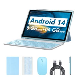 Android 14 Tablet, 10.1 inch 8GB RAM+64GB ROM/1TB(Max), 2 in 1 Tablets with Keyboard Case Mouse Stylus, 1.8GHz Quad-core Processor, 1280*800 IPS HD Touch Screen, 8MP Camera, 5G Wi-Fi 6 BT 5.0 Tablet