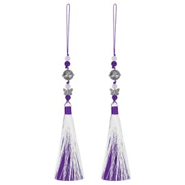 sourcing map Pendants with Tassels, 2 Pcs Classic Bells Tassel Pendant 25cm/9.84inch DIY Craft for Home Fringe Strap Hang Decoration, Purple