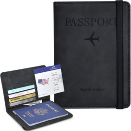 Passport Holder, Passport Cover with Credit Card Slot and Boarding Pass Slot Combo, Passport Wallet Case Book Travel Must Have, RFID Blocking Leather Travel Accessories, Black