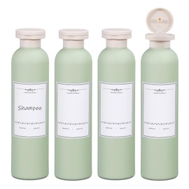 ASEVAT 8.8oz 4Pcs Green Plastic Refillable Travel Shampoo and Conditioner Bottles Plastic Refillable Travel Shampoo Bottles with Flip Cap Shampoo and Conditioner Dispenser