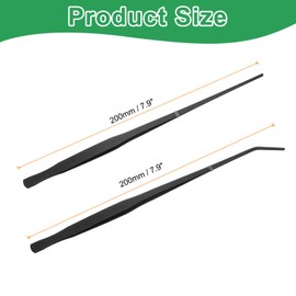 sourcing map Stainless Steel Tweezers 7.9 Inch Long Curved Straight Serrated Tip Tweezers Multi-Purpose Kitchen Tongs for Cooking Gardening Repairing Craft, Black
