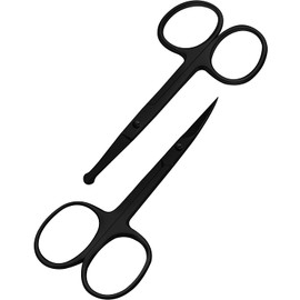 Tijeras de bello facial curvo y redondeado para hombres y mujer - , tijeras para cortar el pelo de la nariz, de la barba, bigote, pestañas y cejas uso seguro para orejas, nariz con la tijera chata Acero inoxidable profesional. (black)