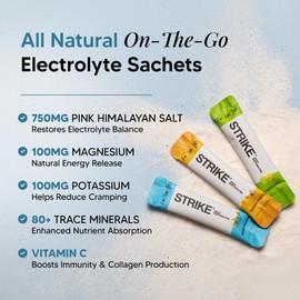 Strike Electrolytes | Zero Sugar Hydration Sachets with Sodium, Magnesium, Vitamin C & Trace Minerals | Vegan, Keto, Gluten-Free | Daily Electrolytes Powder (30 Sachets, Berry Fusion)