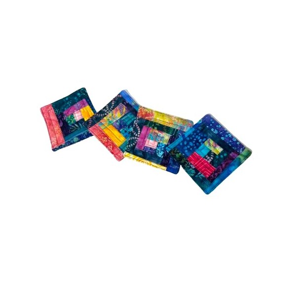 Batik Patchwork Quilted Coasters Set in Colorful Fabrics