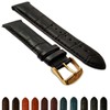 18mm Black Genuine Leather Mock Croc Watch Strap Band Mens