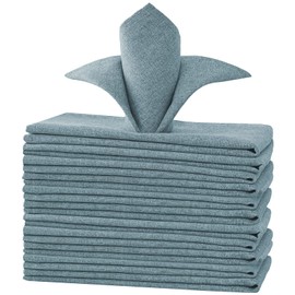 H.VERSAILTEX Linen Textured Cloth Napkins Set of 12 (18" X 18") Linen Textured Dinner Napkins Waterproof Extra Soft Thick Durable Reusable Napkins with Hemmed Edges, Heather Stone Blue