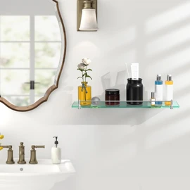 KOCOK 20 Inches Glass Shelves for Bathroom, Brushed Nickel Floating Glass Shelf Stainless Steel Tempered Glass Bathroom Shelves for Wall Mount Modern
