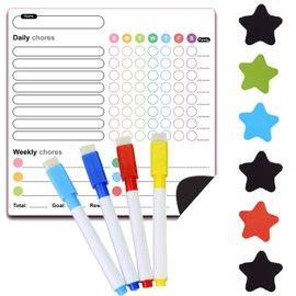 11-Piece Set Reward Chart, Chore Chart for Kids, Behaviour Charts for Children, 1 Set Includes Chore Chart, 4 Random Color Pens, 6 Stars, Ideal for Daily and Weekly Planning